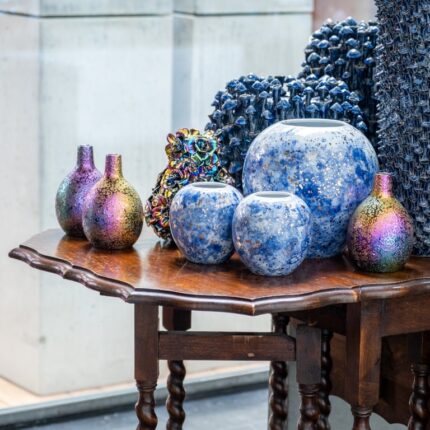 Blauw met bladgoud Des Pots