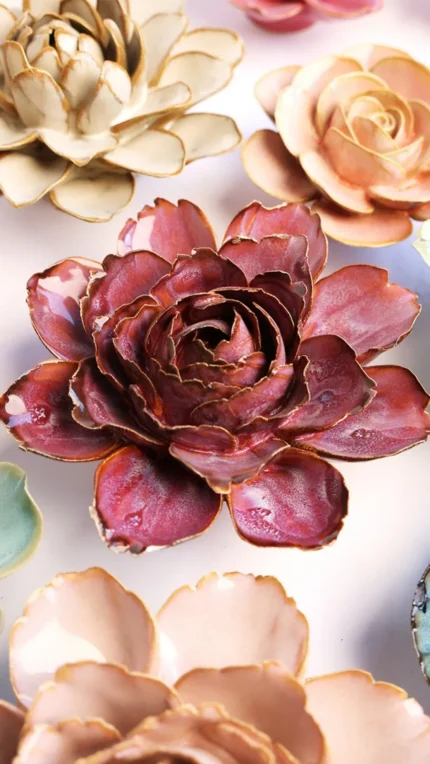 Keramieken bloem Japanse Roos bordeaux (FR24)