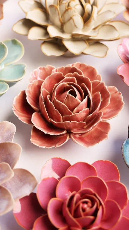 Keramieken bloem Engelse Roos roze (FR39)