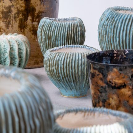 Vaas met ribbels zeegroen Des Pots